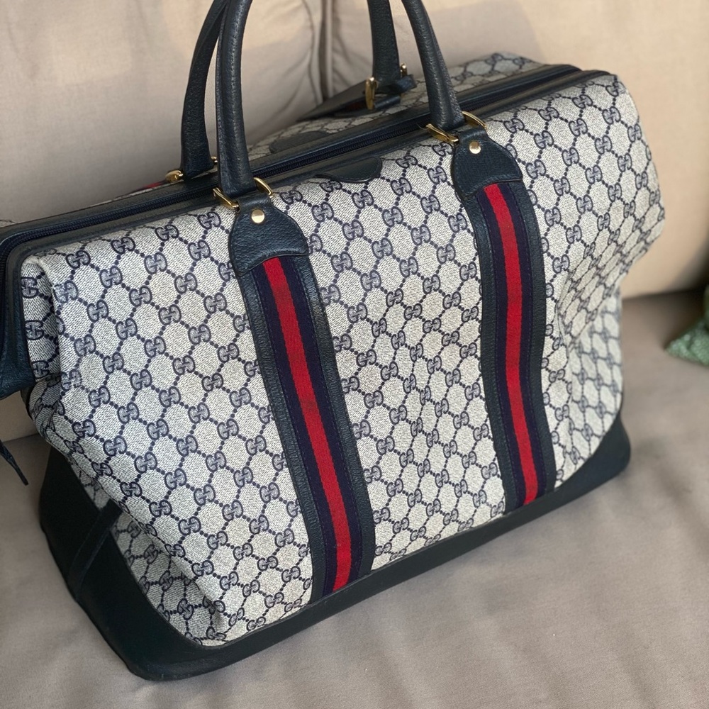 Vintage GUCCI Supreme Sherry Web Stripe Weekend Carryon Travel Duffel Bag
